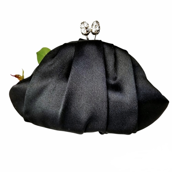 Vintage Black Satin Kisslock Frame Convertible Evening Bag EUC - Picture 2 of 6